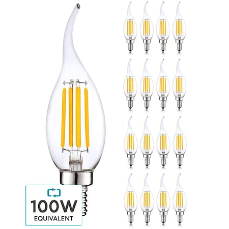 CA11 LED Bulbs 7W (100W Equivalent) 800LM 3500K Natural White Dimmable E12 Candelabra Base 16-Pack